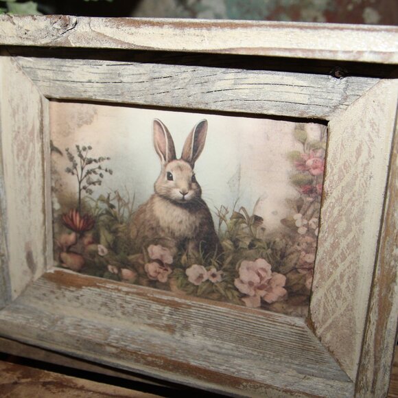 NEW French Country Farmhouse Sweet Woodland Bunny Rabbit & Floral Picture Set - Picture 2 of 5
